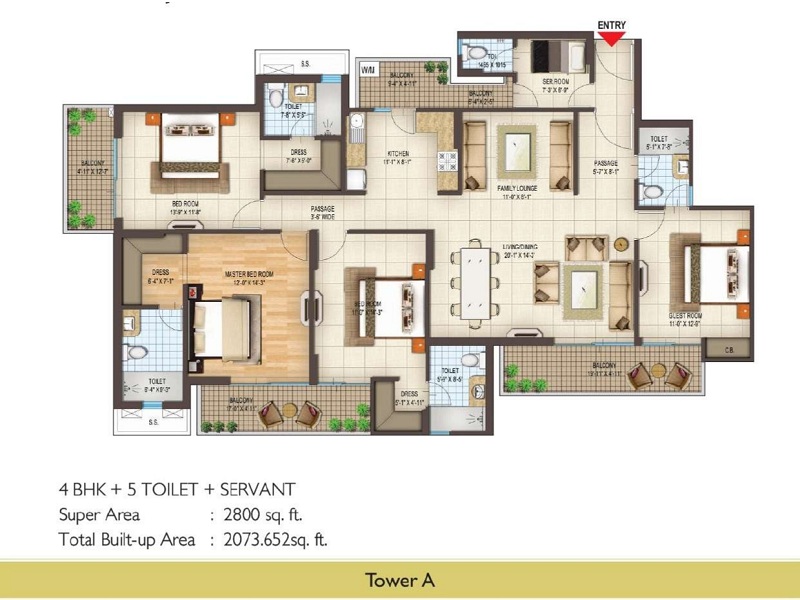 4 BHK with 5 Toilet in Tower A of Spring Homes in Noida by AskFlat